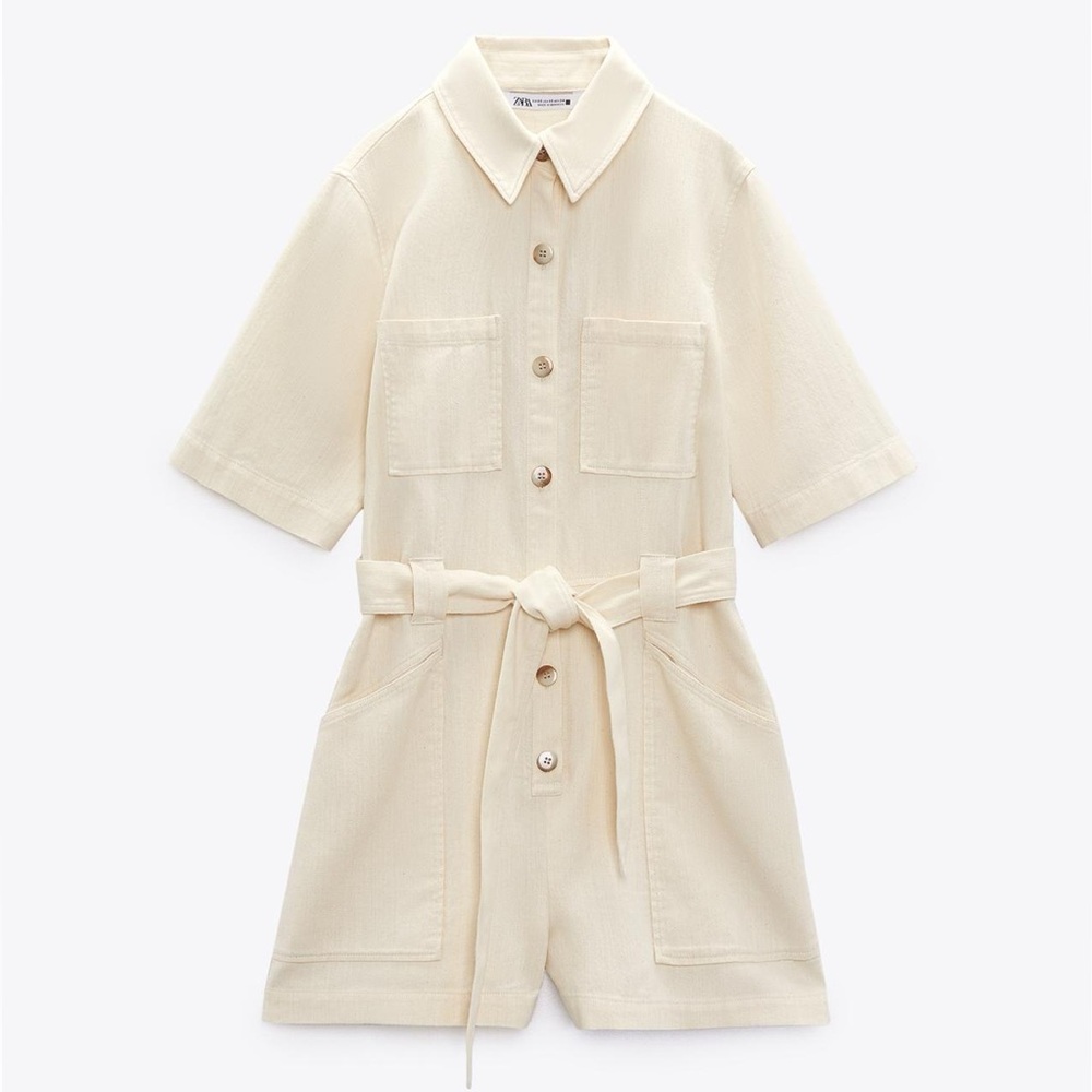 Zara Cream Button-Up Jumpsuit